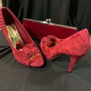 Red suede Purse and red suede Heels